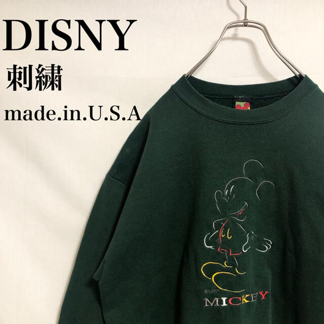 USA ディズニー ミッキーマウス 刺繍 スウェット トレーナー 裏起毛