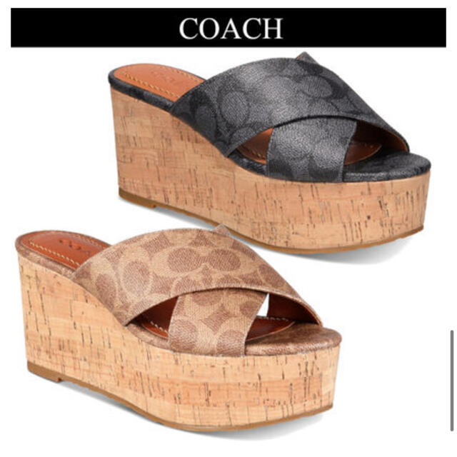 COACH モノグラムレザーアッパーコルクプラットフォーム