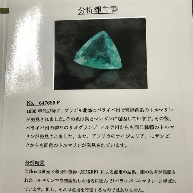 パライバトルマリンリング　0.278ct pt900   12号 レディースのアクセサリー(リング(指輪))の商品写真