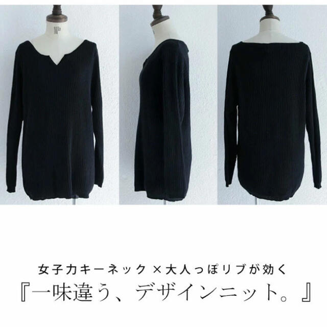 antiqua(アンティカ)のantiqua♛ キーネックリブ綿ニット Lサイズ レディースのトップス(ニット/セーター)の商品写真