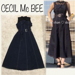 セシルマクビー(CECIL McBEE)のCECIL Mc BEE♡ロングドッキングワンピース デニム ベルト レース(ロングワンピース/マキシワンピース)