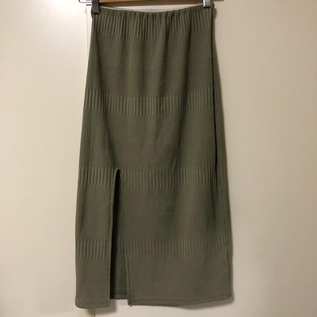 ANAP Latina(アナップラティーナ)のANAP Latina ジャガード模様リブスリットスカート カーキ レディースのスカート(ひざ丈スカート)の商品写真