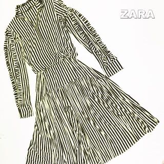 ザラ(ZARA)の【ZARA】フリルフリンジスリーブ ウエストマーク マキシワンピース(ロングワンピース/マキシワンピース)