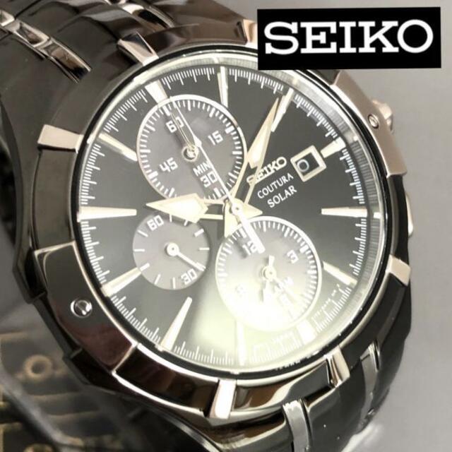 【新品】セイコー 光沢あるブラック加工★SEIKO ソーラー 腕時計 メンズ