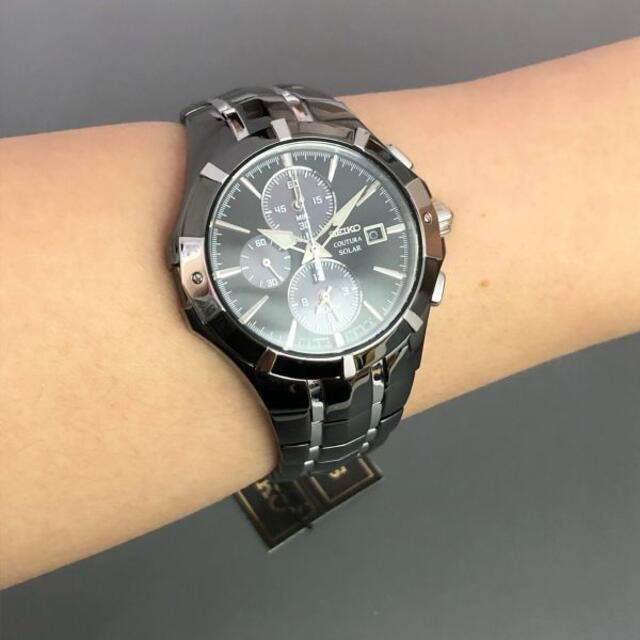 【新品】セイコー 光沢あるブラック加工★SEIKO ソーラー 腕時計 メンズ