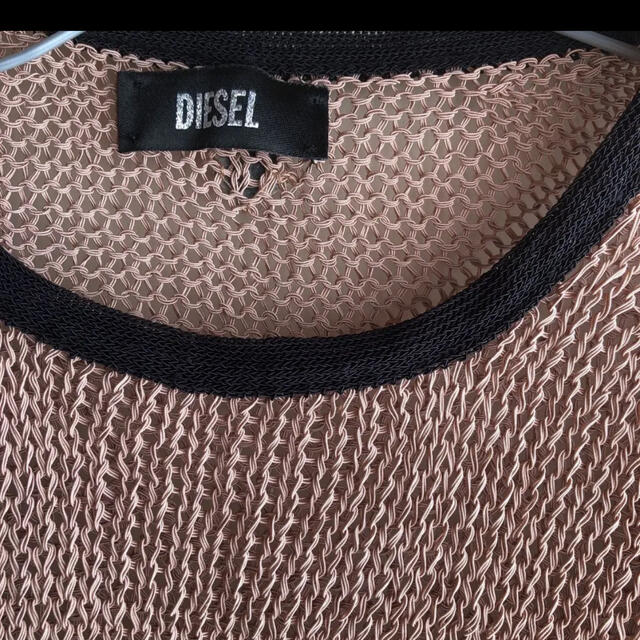 DIESEL(ディーゼル)のDIESEL ディーゼル　メッシュ　トップス  長袖　ベージュ×黒　ディーゼル レディースのトップス(カットソー(長袖/七分))の商品写真