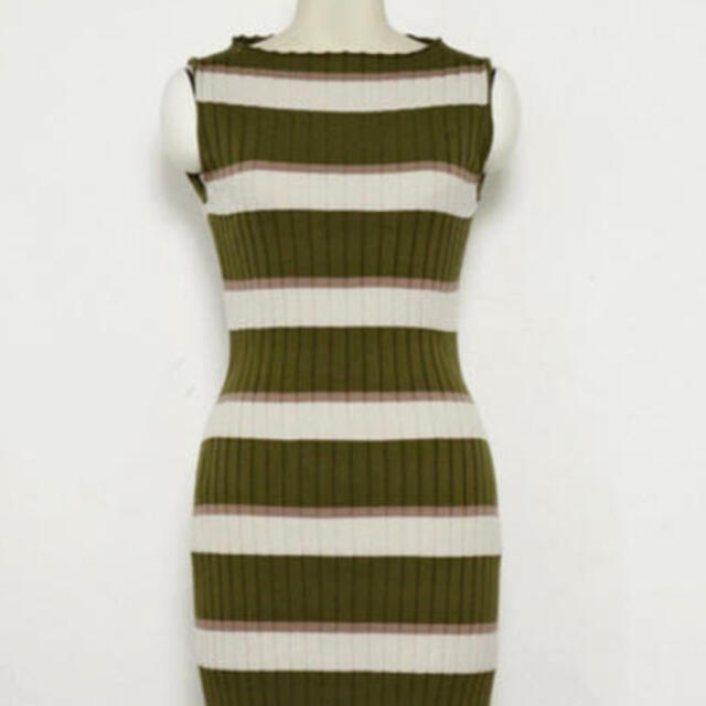 325ウエストherlipto cotton striped ribbed knitdress