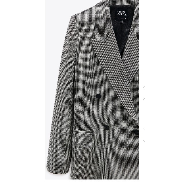 ZARA (S 白黒チェック柄) ダブルブレストジャケット ブレザー