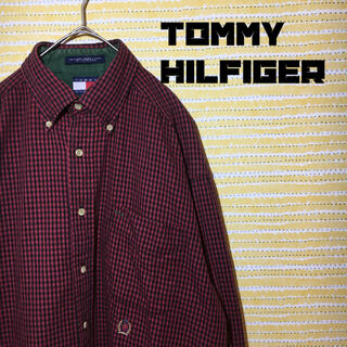 トミーヒルフィガー(TOMMY HILFIGER)のトミーヒルフィガー TOMMY シャツ ギンガムチェック M 赤 ロゴ 刺繍(シャツ)