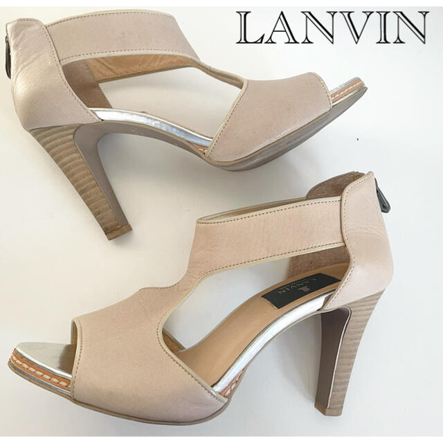 LANVIN(ランバン)の美品LANVINランバン高級牛革ハンサム美人なヌードベージュサンダルパンプス24 レディースの靴/シューズ(サンダル)の商品写真
