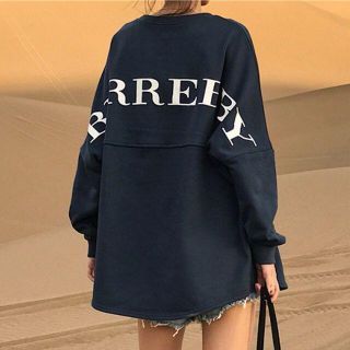 ロングTシャツ　ネイビー　オーバーサイズ　長袖　韓国　新品未使用　韓国(Tシャツ(長袖/七分))