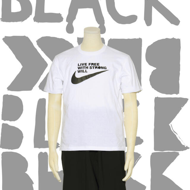 ブラック コムデギャルソン NIKE コラボ メッセージTシャツ