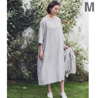 ムジルシリョウヒン(MUJI (無印良品))の≪新品≫ 無印良品 フレンチリネン洗いざらし七分袖ワンピース／グレー／Ｍ(ひざ丈ワンピース)