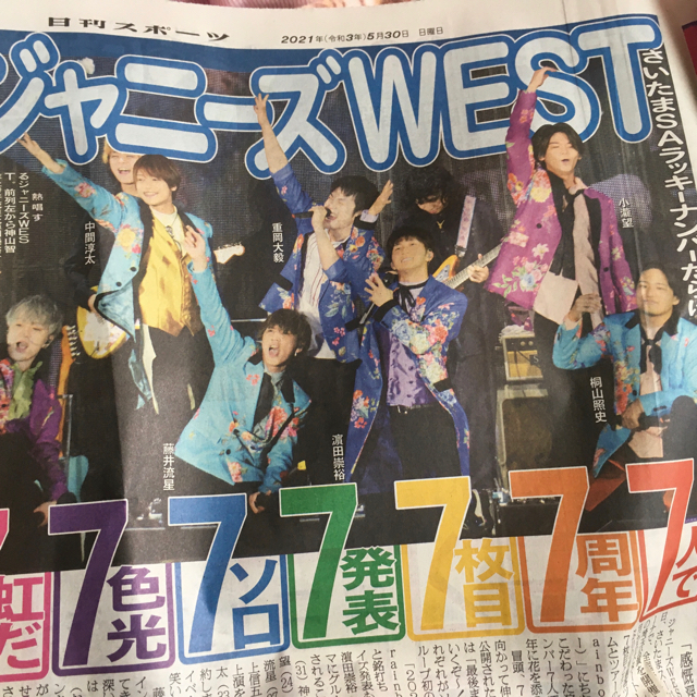 ジャニーズWEST(ジャニーズウエスト)のジャニーズWEST 新聞記事　日刊スポーツ　オマケあり エンタメ/ホビーのコレクション(印刷物)の商品写真