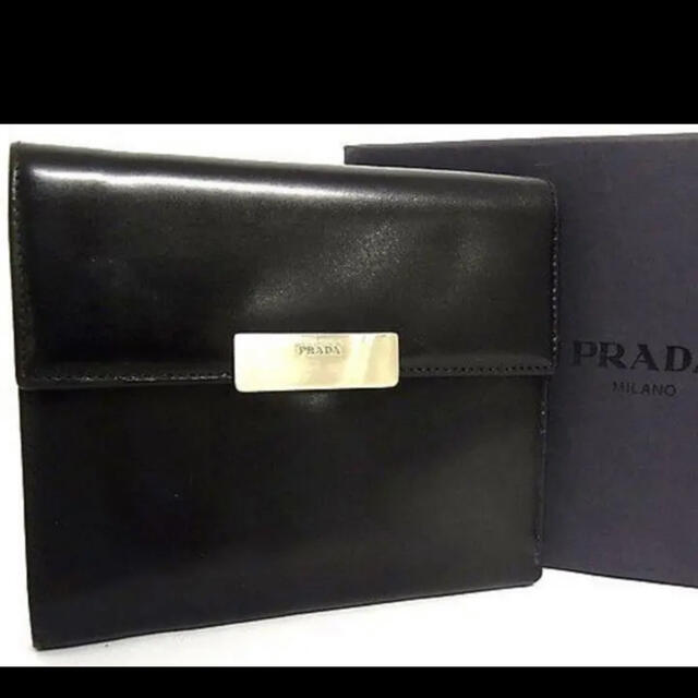 極美品□ PRADA プラダ ロゴ レザー二つ折り 財布 ウォレット - 折り財布