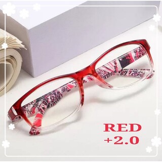 値下げ　老眼鏡　＋2．0　レッド　シニアグラス　ブルーライトカット　おしゃれ　赤(サングラス/メガネ)