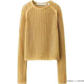 ユニクロ(UNIQLO)のsale★&新品スーピマコットンメッシュクルーネックセーター黄(ニット/セーター)