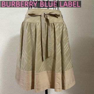 バーバリーブルーレーベル(BURBERRY BLUE LABEL)のバーバリーブルーレーベル　スカート　ベージュ　チェック　36 ベルトリボン(ひざ丈スカート)