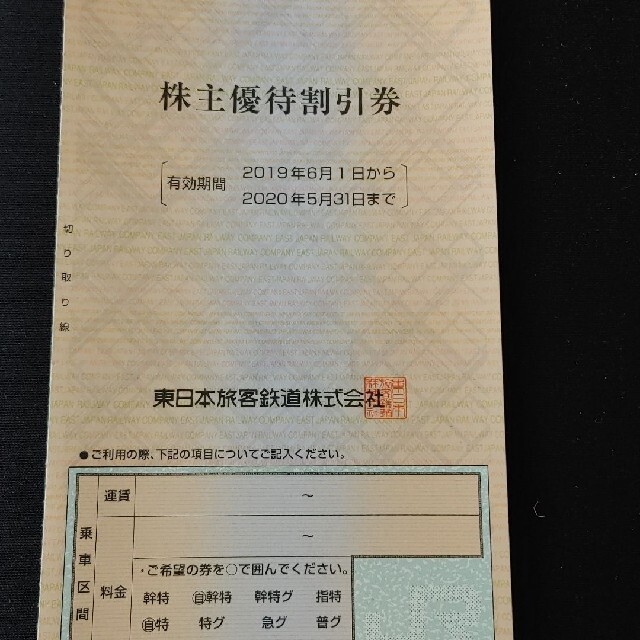 JR東日本　株主優待割引券2枚　2019年5月31日迄