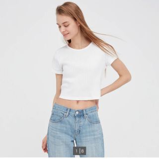 ユニクロ(UNIQLO)のネット完売☆コットンリブクルーネッククロップドT（半袖）(Tシャツ(長袖/七分))