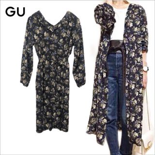 ジーユー(GU)のGU ワンピース 花柄 2way シャツワンピ ガウン 完売品 S(ロングワンピース/マキシワンピース)