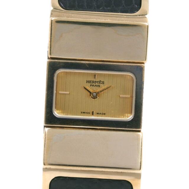 Hermes - 【HERMES】エルメス ロケ L01.201 金メッキ×リザード クオーツ アナログ表示 レディース ゴールド文字盤 腕時計