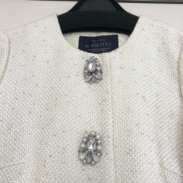 JUSGLITTY - 新品 JUSGLITTY ビジュー ツイードコートの通販 by JUSGLITTY - 新品 JUSGLITTY ビジュー ツイードコートの通販 by