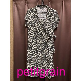 petitgrain  ワンピース　ブラック×ホワイト　Lサイズ(ひざ丈ワンピース)