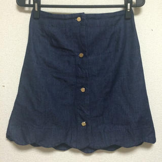フロントデニムスカートスカラップ裾(ひざ丈スカート)