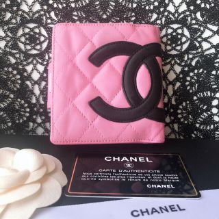 シャネル(CHANEL)の正規品【超美品】シャネル 折財布 カンボン ラムスキン ピンク がま口(財布)