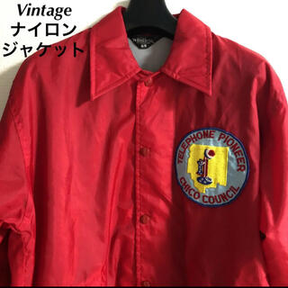 Vintage 古着　ナイロン　ジャケット　ブルゾン　ワッペン　レッド　刺繍(ナイロンジャケット)