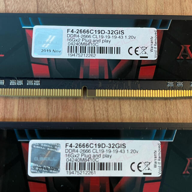 G.skill DDR4 2666 CL19D 32GB(16GB×2) 中古品 スマホ/家電/カメラのPC/タブレット(PCパーツ)の商品写真