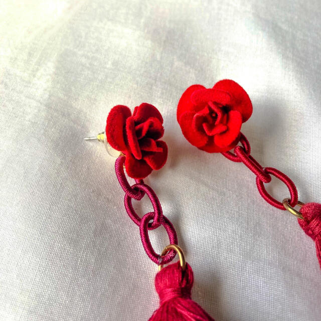 flower(フラワー)の୨୧ Vintage rétro Wine Rose Tassel Pierce レディースのアクセサリー(ピアス)の商品写真