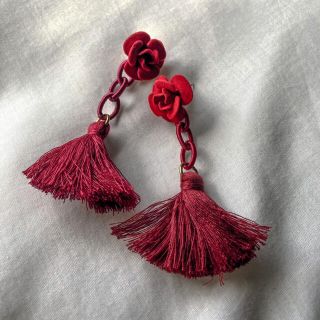 フラワー(flower)の୨୧ Vintage rétro Wine Rose Tassel Pierce(ピアス)