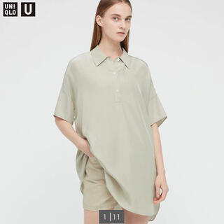 ユニクロ(UNIQLO)の【UNIQLO U】シャイニーレーヨンポロチュニック　ライトグリーン(シャツ/ブラウス(半袖/袖なし))