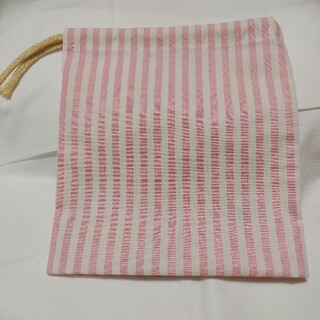 ③コップ袋　ピンクストライプ柄　給食袋　巾着(ランチボックス巾着)