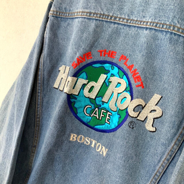 Gジャン/デニムジャケット希少 90‘s Hard Rock CAFE ビッグ刺繍 デニムジャケット