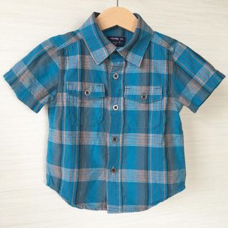 ベビーギャップ(babyGAP)のbaby GAP 80 半袖チェックシャツ ブルー(シャツ/カットソー)