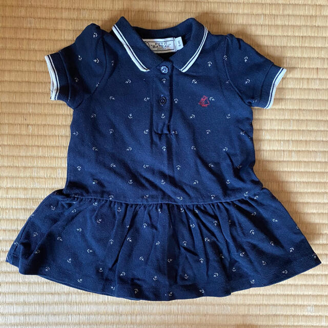 PETIT BATEAU(プチバトー)のプチバトー ポロワンピース ロンパース 帽子　6m 60cm キッズ/ベビー/マタニティのベビー服(~85cm)(ワンピース)の商品写真