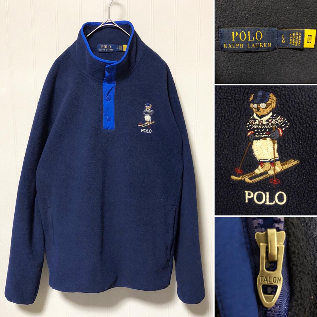 POLO RALPH LAUREN(ポロラルフローレン)の人気 ポロラルフローレン ポロベア 刺繍 ハーフボタン フリースジャケット 紺L メンズのトップス(スウェット)の商品写真