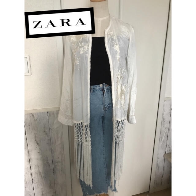 ZARA(ザラ)のあーや様専用　ZARA✴︎フリンジフラワーロングカーディガン レディースのトップス(カーディガン)の商品写真