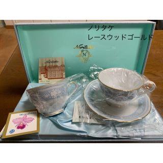 ノリタケ(Noritake)のノリタケ　レースウッドゴールド カップ＆ソーサーペア(グラス/カップ)