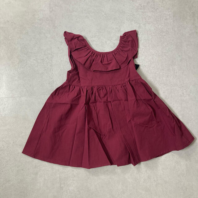 ワンピース  春 バックリボン フリル 子供服 キッズドレス レッド 110 キッズ/ベビー/マタニティのキッズ服女の子用(90cm~)(ワンピース)の商品写真