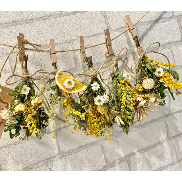 ドライフラワー スワッグ ガーランド❁225 母の日ギフト♪ミモザ黄色 花束♪ ハンドメイドのフラワー/ガーデン(ドライフラワー)の商品写真