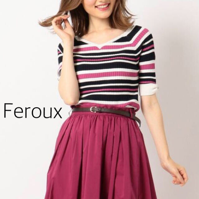 Feroux(フェルゥ)のFeroux フェルゥ　袖ボタンサマーニット レディースのトップス(カットソー(半袖/袖なし))の商品写真