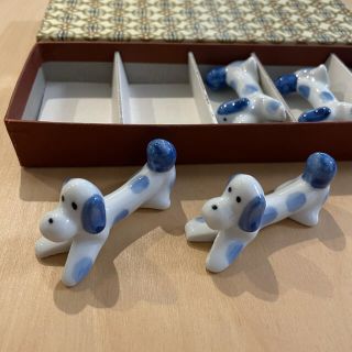 箸置き　5個セット　犬　陶器　陶磁器　箱付き(カトラリー/箸)