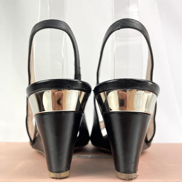 miumiu(ミュウミュウ)の箱✴︎保存袋set ミュウミュウ オープントゥ ミュール レザー ウェッジソール レディースの靴/シューズ(ハイヒール/パンプス)の商品写真