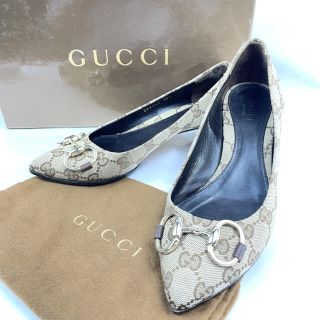 グッチ(Gucci)の【美品】グッチ GG柄 キャンパス ホースビット ローヒール パンプス(ハイヒール/パンプス)