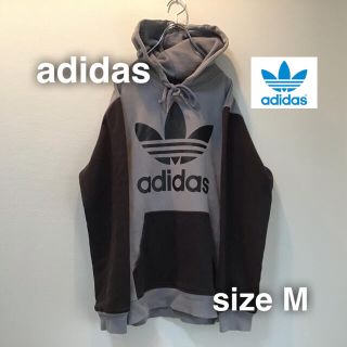 アディダス(adidas)のadidas アディダス パーカー　M ビックロゴ　トレーナー　切り替え　グレー(パーカー)