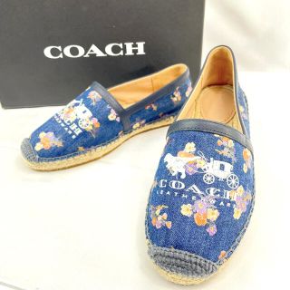 コーチ(COACH)の【美品】COACH 花柄 デニム エスパドリーユ フラットシューズ 22.5cm(ハイヒール/パンプス)